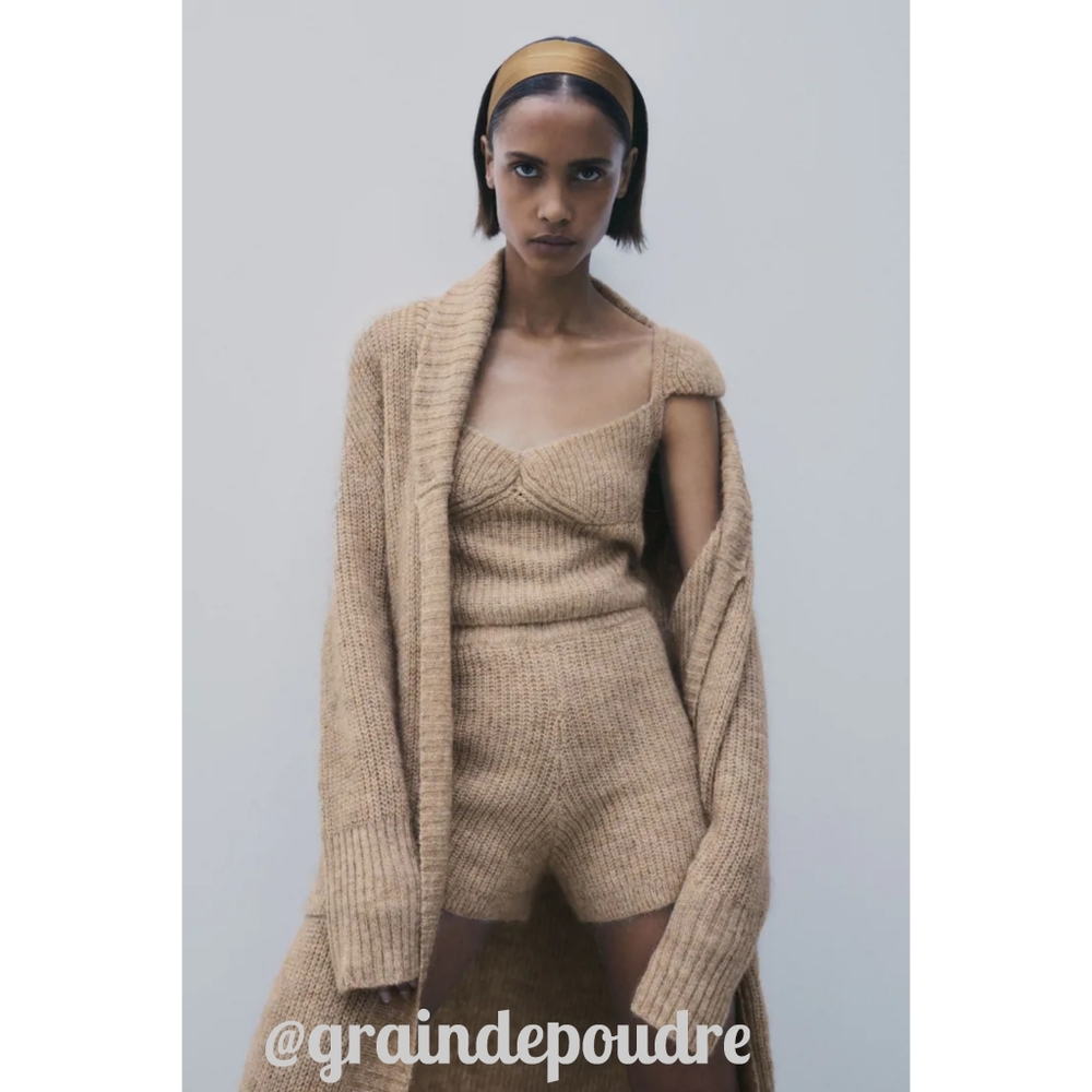 Rare! Zara Dark Nude Fuzzy Alpaca Knit Sweater Tank Top S